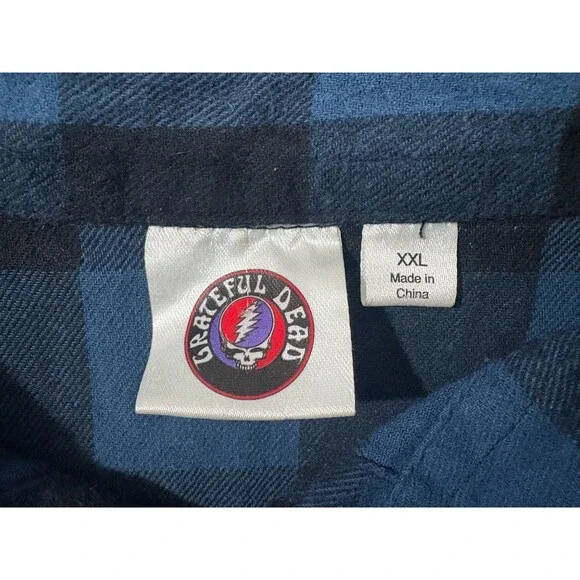 Grateful Dead Womens Skull Rose Crown Print Graphic Blue Plaid Flannel Shirt 2XL - Picture 5 of 10
